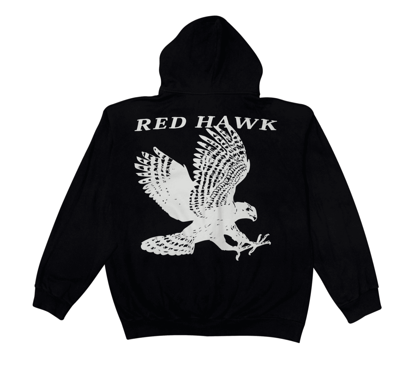 Moletom Red Hawk de costas com imagem de um falcão branco e escrito red Hawk